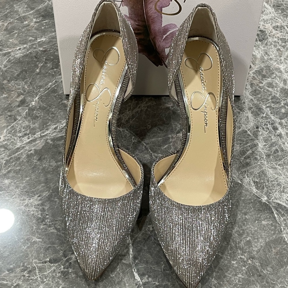 Jessica Simpson Prizma metallic silver Heels pumps “Cinderella” shoes Size 5.5 - Picture 3 of 11